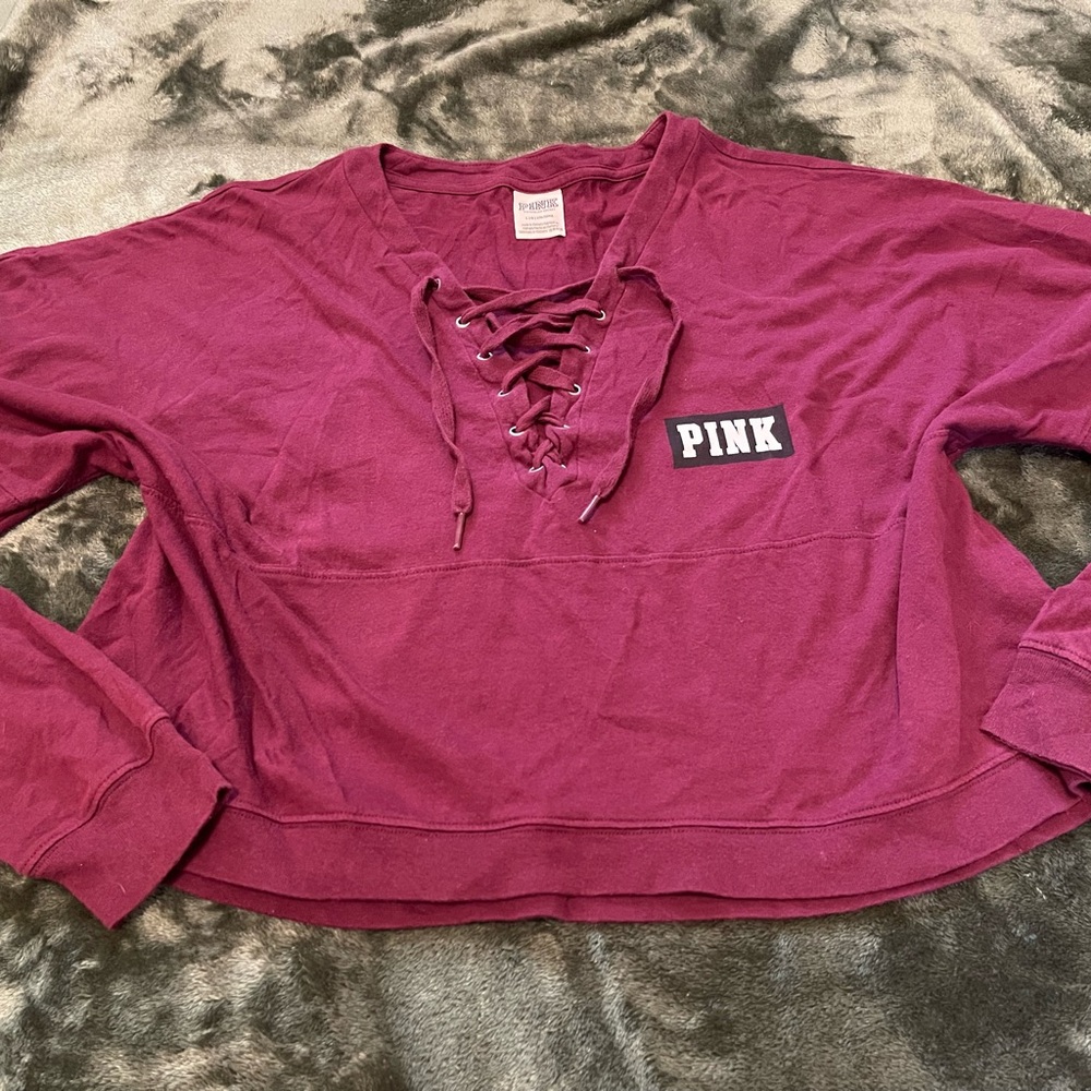 VICTORIA'S SECRET PINK MAROON COLORED LONG SLEEVE CROP TOP